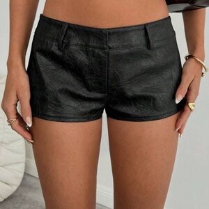 Faux Black Leather Women's Shorts
